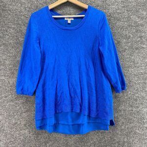 5/$45 Roz&Ali Top Women PXL Petite Blue Button Up Lined 3/4 Sleeve Round Neck